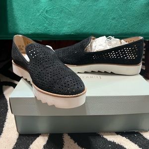 Franco Sarto Woman's Black Florie Suede Platform Slip on Loafers Size 7.5